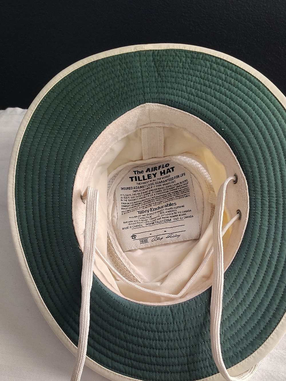 Made In Canada The Finest Tilley Airflo Hat in Forest Green with Cream Trim